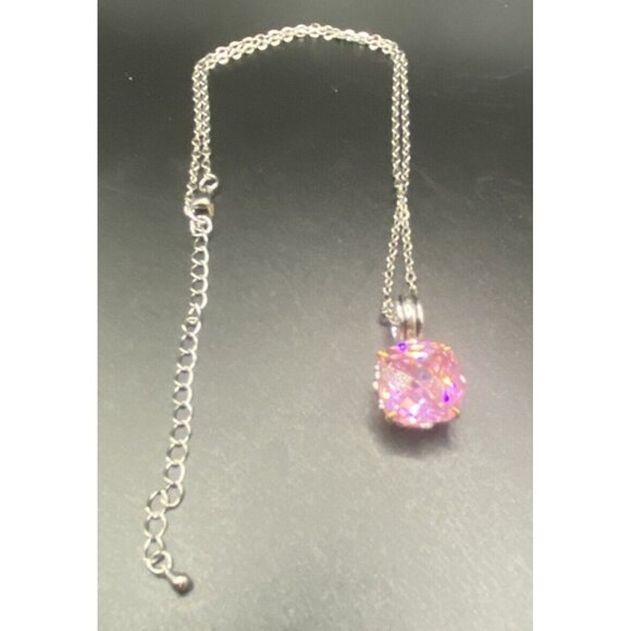 Two-tone Necklace Cushion Cut Pink CZ Renaissance Revival 16" + 3" Barbiecore - Picture 4 of 13